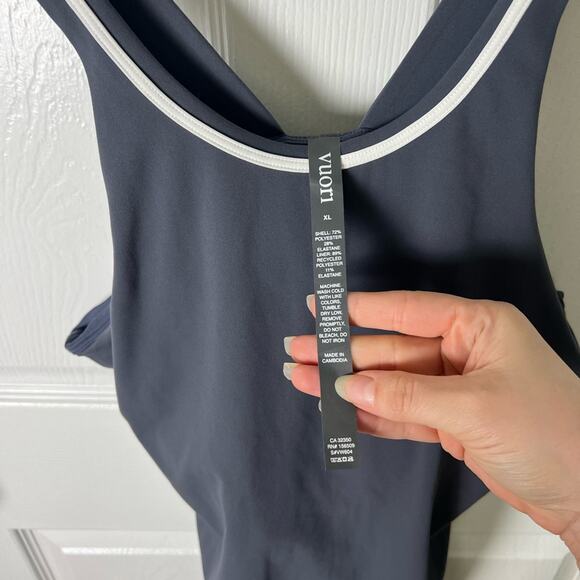 Vuori Grey White Stripe Stretch Volley Athletic Mini Tennis Dress XL Azure - Picture 9 of 9